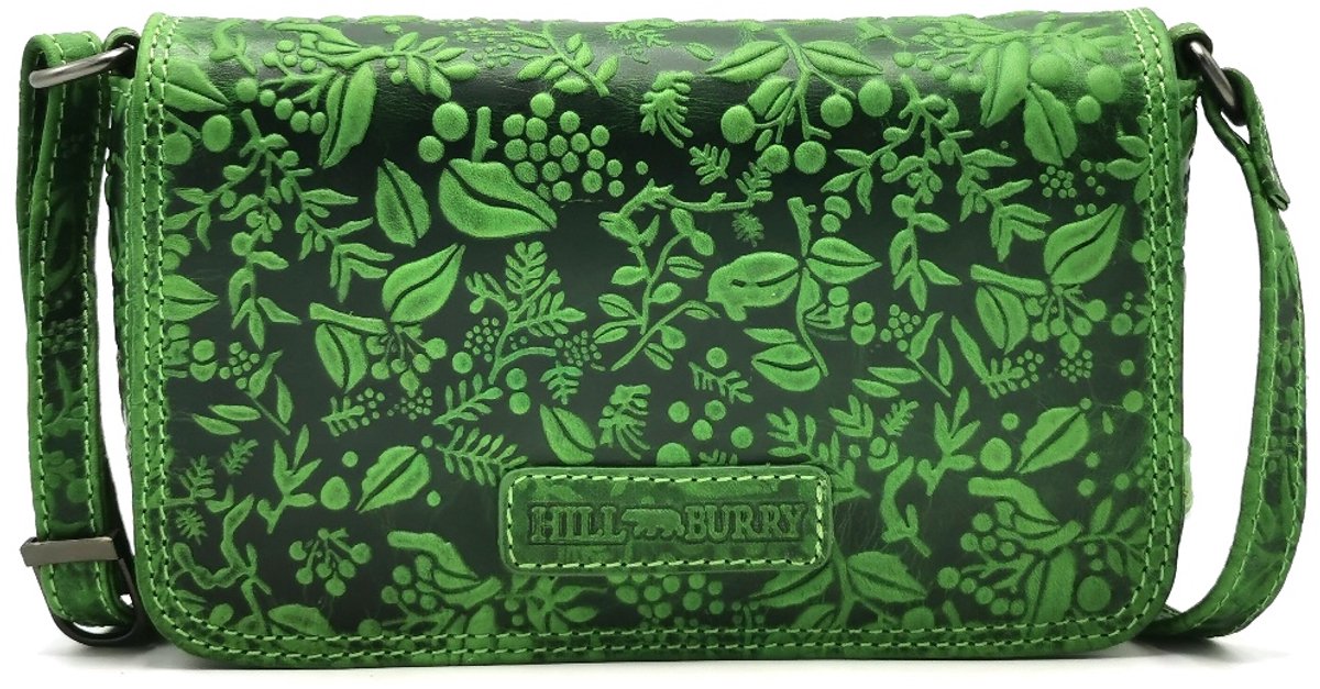 Boutique Trukado - HillBurry Leren Schoudertasje Bladeren Reliëf groen - (bxhxd) ca. 21,5cm x 12,5cm x 6cm