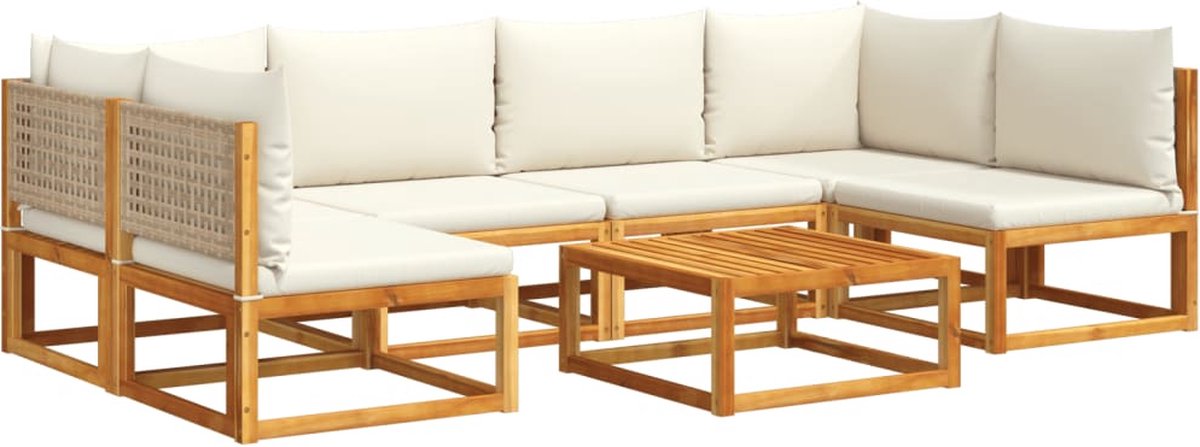 The Living Store 7-delige Tuinbankstel met kussens massief acaciahout - Tuinmeubels - Lounge Set - Hoeksofa - Acacia Hout - Outdoor Furniture