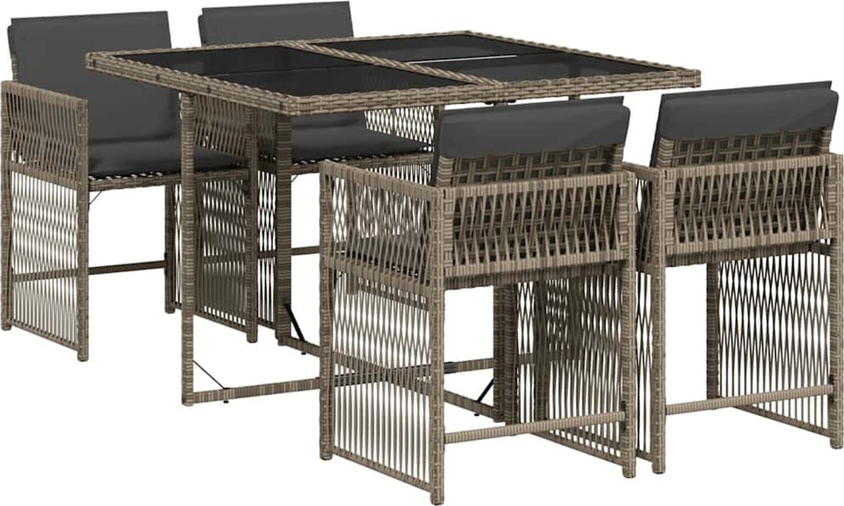 Grijze poly rattan tuinset met kussens - The Living Store.