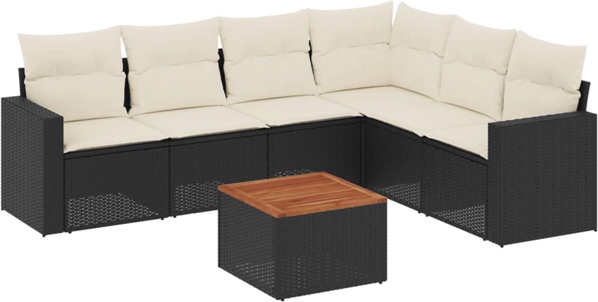 The Living Store 7-delige Loungeset met kussens poly rattan zwart - Loungeset - Lounge Set - Tuinlounge - Buitendining - Outdoor Furniture