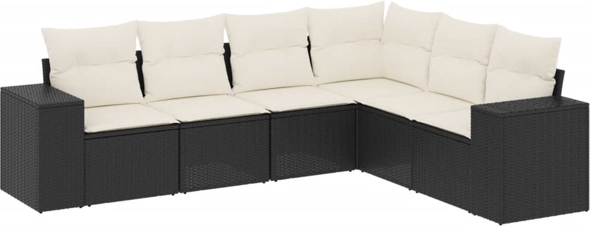 The Living Store 6-delige Loungeset met kussens poly rattan zwart - Tuinlounge - Lounge Set - Tuinset - Buitendecoratie - PE Rattan