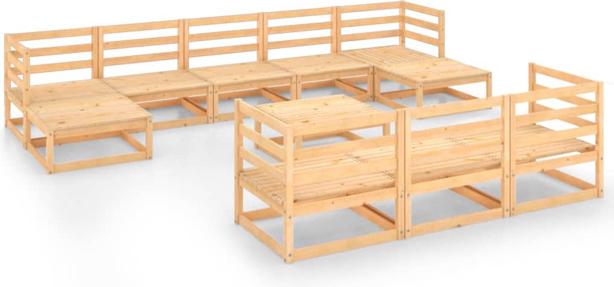 The Living Store 11-delige Loungeset massief grenenhout - Tuinmeubel - Lounge Set - Houten Bank - Buitendining - Veranda