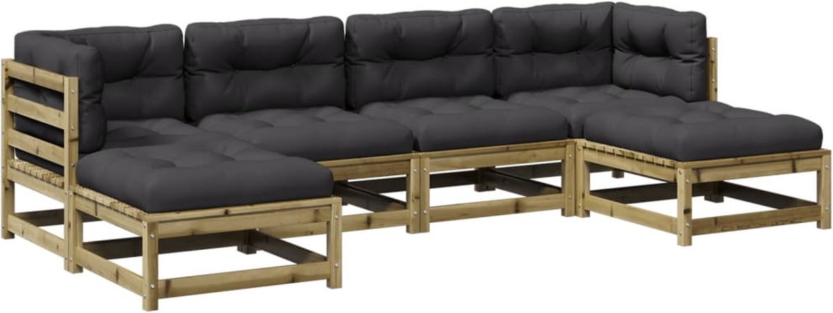 The Living Store 6-delige Loungeset met kussens geïmpregneerd grenenhout - Loungeset - Tuinset - Houten Lounge Set - Tuinmeubels - Buitendinerset