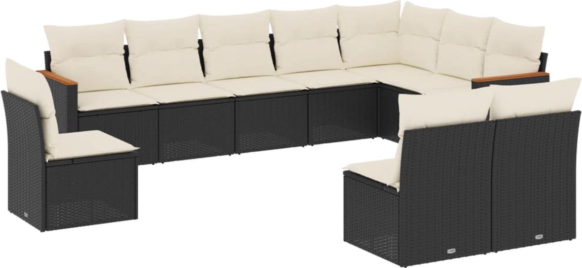 The Living Store 10-delige Loungeset met kussens poly rattan zwart - Loungeset - Tuinset - Lounge Set - Tuinmeubels - Outdoor Furniture