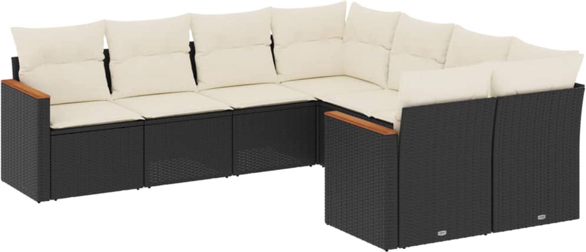 The Living Store 8-delige Loungeset met kussens poly rattan zwart - Loungeset - Tuinset - Lounge Bank - Tuinbank - Outdoor Furniture