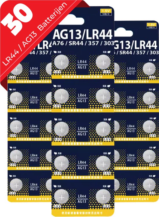 30 LR44 / AG13 Batterijen, 1.5V, knoopcel batterijen