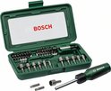 Open groene koffer met schroevendraaier en accessoires. Bosch logo zichtbaar.