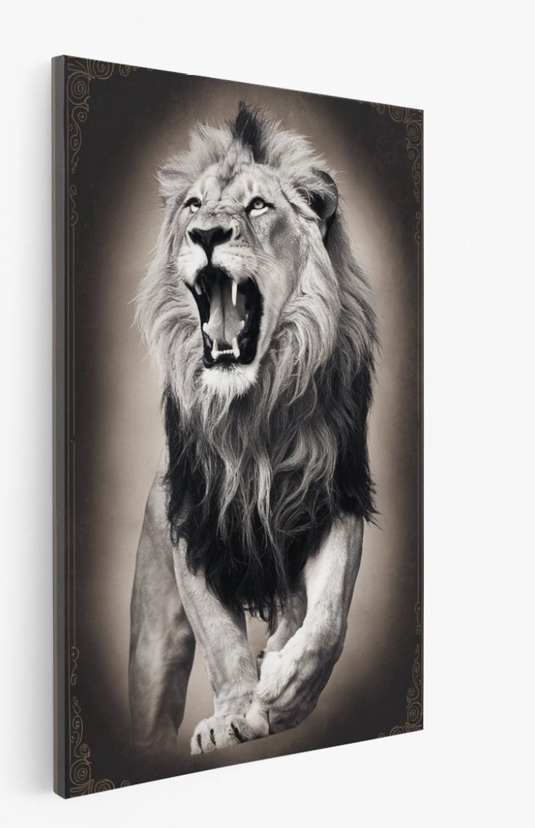 Saammp Canvas Schilderij - Leeuw - Vintage - Abstract - Natuur - Dieren - 30x45 - Foto op canvas - Wanddecoratie - Muurdecoratie Woonkamer - Slaapkamer decoratie - Canvas Print Multicolor