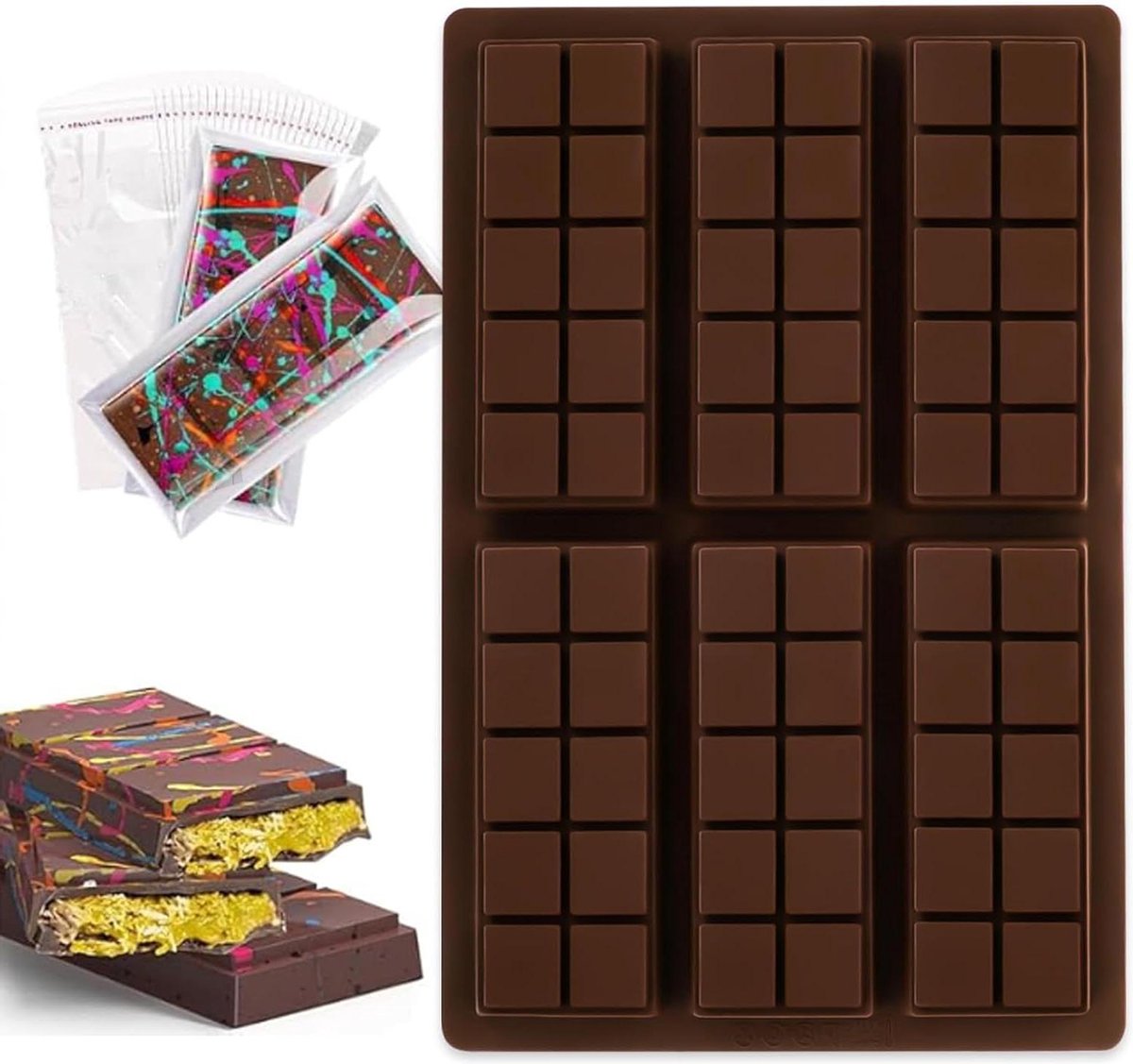 Diepe siliconen chocoladevorm - 100 stuks zakjes met 10 snaps