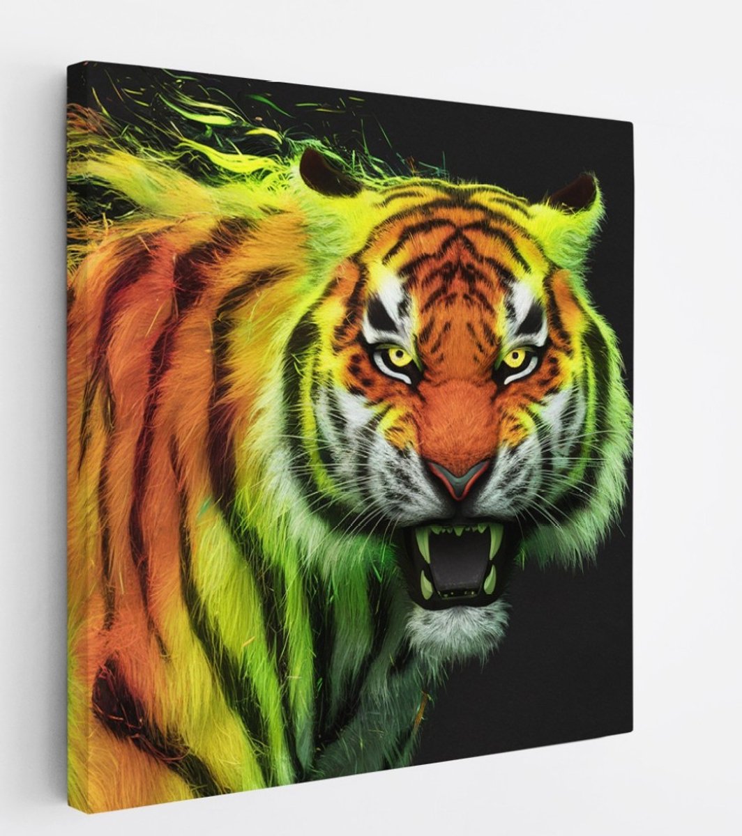 Saammp Canvas Schilderij - Abstract Kleurrijke Tijger - Natuur - Dieren - 30x30 - Foto op canvas - Wanddecoratie - Muurdecoratie Woonkamer - Slaapkamer decoratie - Canvas Print Multicolor
