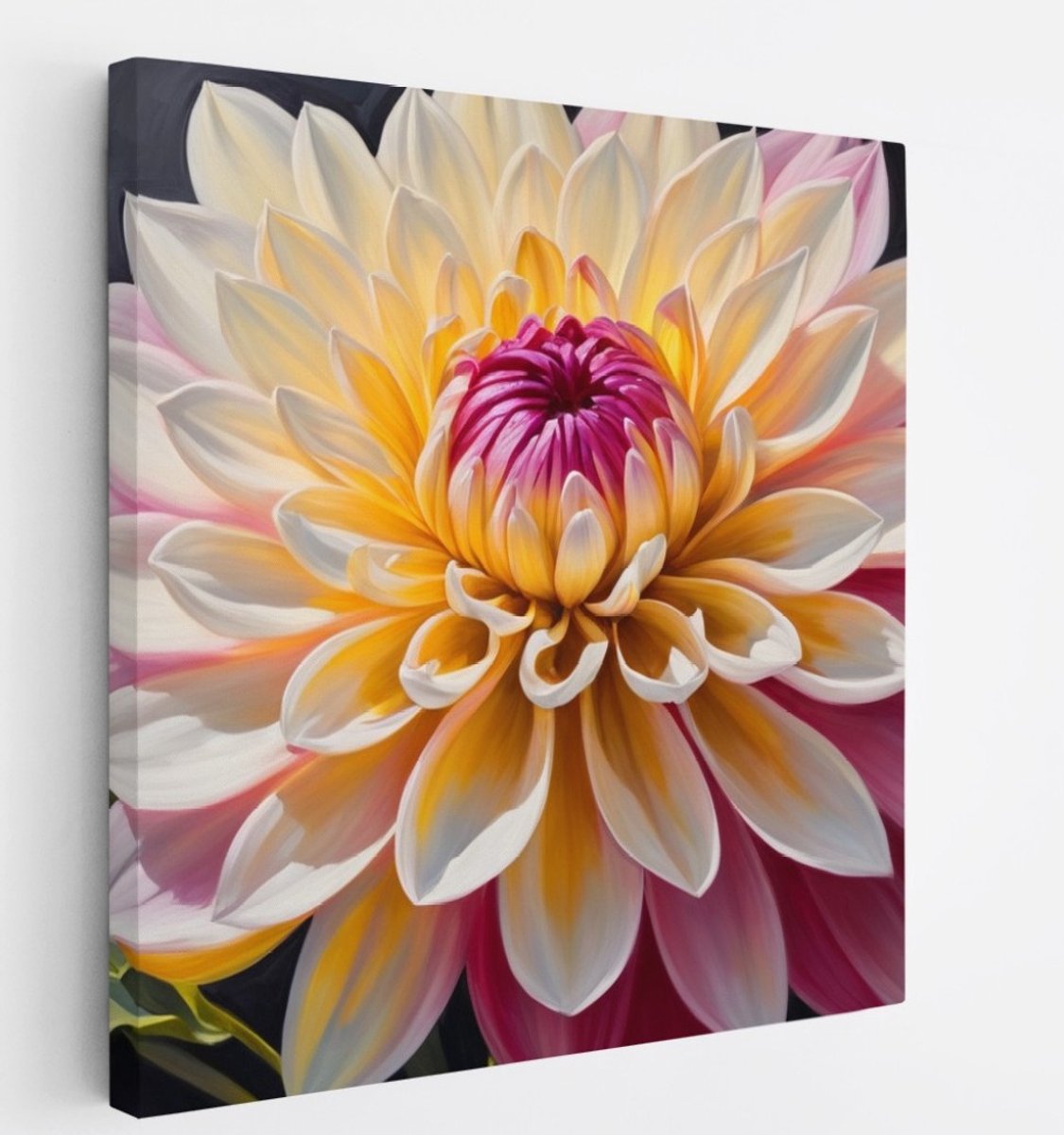 Saammp Canvas Schilderij - Groot Gele en Roze Dahlia - Natuur - Abstract - 30x30 - Foto op canvas - Wanddecoratie - Muurdecoratie Woonkamer - Kantoor Decoratie Multicolor