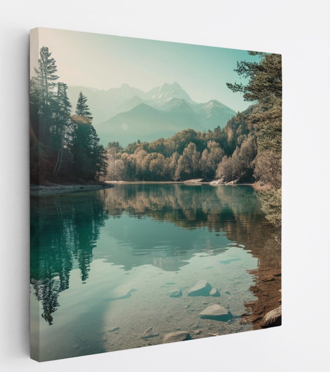 Saammp Canvas Schilderij - Rivier - botanisch - Landschap - Natuur - 40x40 - Foto op canvas - Wanddecoratie - Muurdecoratie Woonkamer - Slaapkamer decoratie - Canvas Print Multicolor