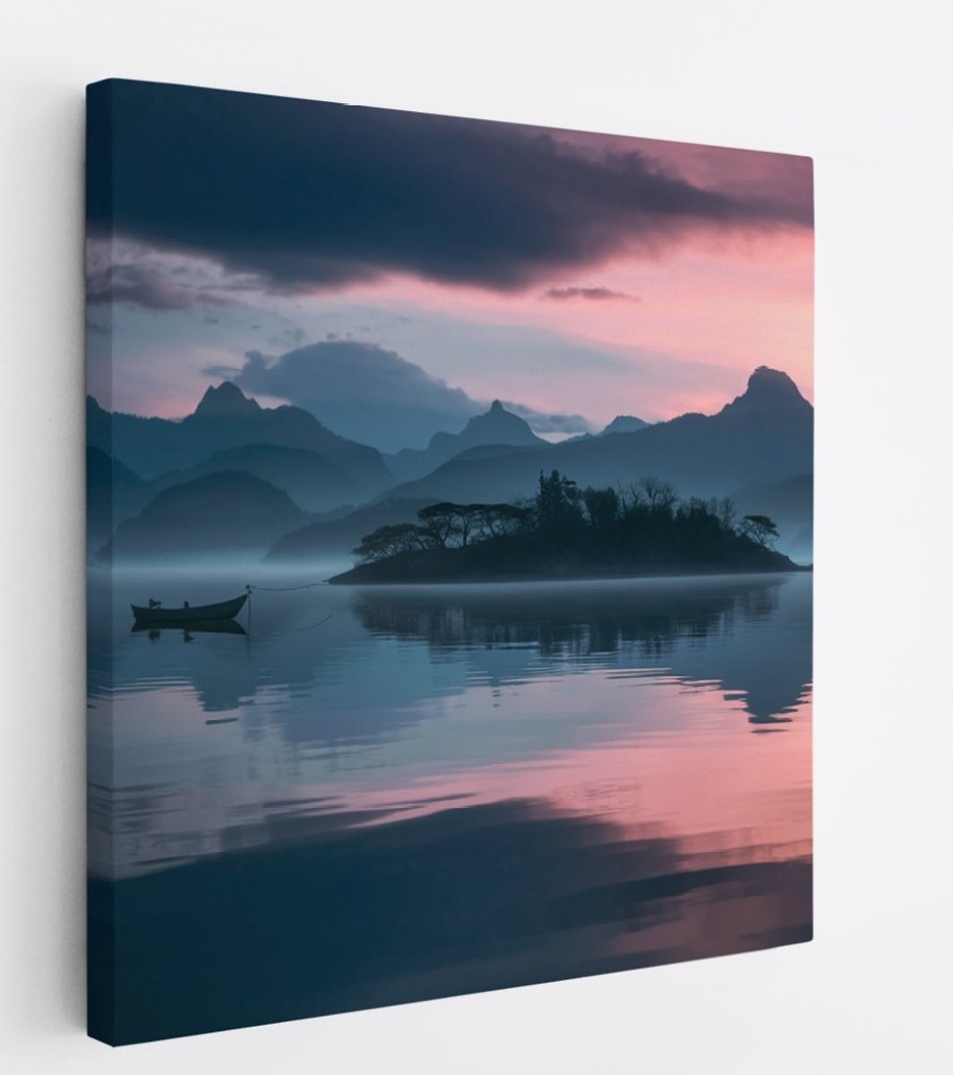 Saammp Canvas Schilderij - boot - Rustgevend - Landschap - Natuur - 40x40 - Foto op canvas - Wanddecoratie - Muurdecoratie Woonkamer - Slaapkamer decoratie - Canvas Print Multicolor