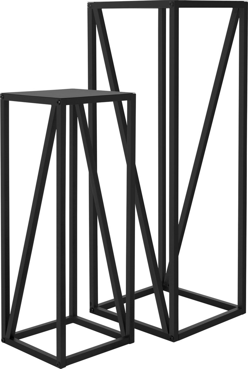 Set van 2 bloemenstandaards 21,5 x 21,5 x 57,4/26 x 26 x 73,5 cm, zwart, van staal ML-Design