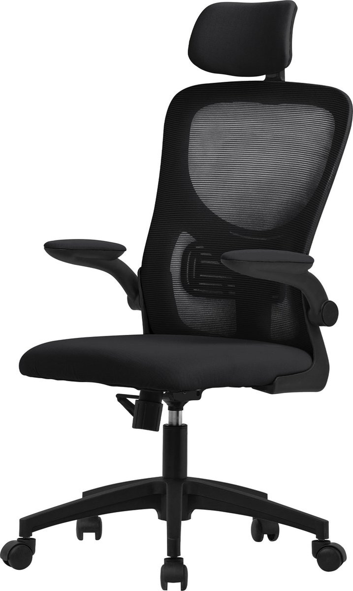 Ergonomische bureaustoel zwart netweefsel met verstelbare hoofdsteun en wielen ML design
