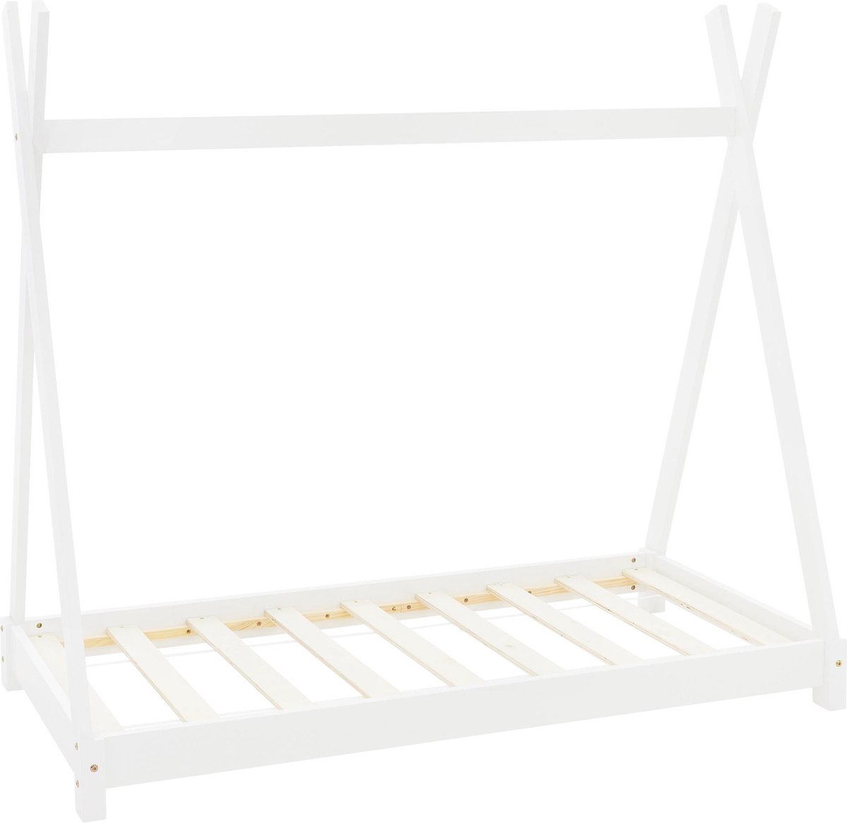ML Design tipi serie kinderbed 70x140 cm wit massief grenen hout met lattenbodem speelbedframe in tentvorm huisbed voor jongens en meisjes met uitvalbeveiliging naturel kleur junior bed kinderhuis vloerbed stabiel houten jeugdbed voor kinderkamer