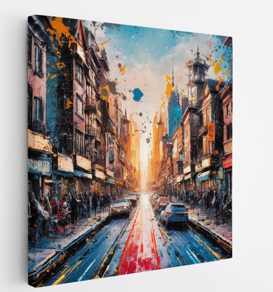 Saammp Canvas Schilderij - stad met autos - Abstract - 20x20 - Foto op canvas - Wanddecoratie - Muurdecoratie Woonkamer - Slaapkamer decoratie - Canvas Print Multicolor