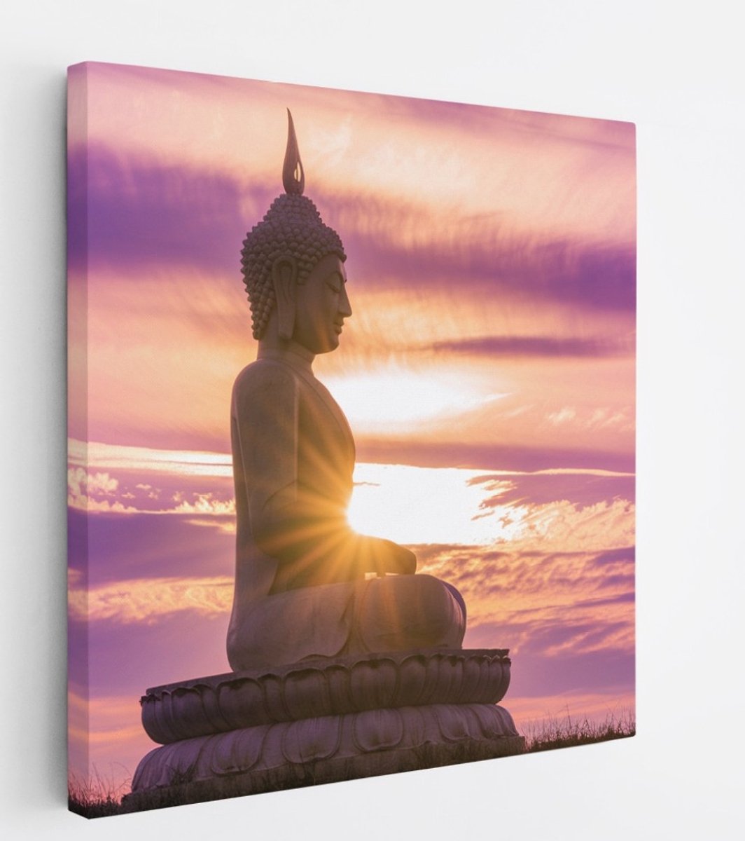 Saammp Canvas Schilderij - Boeddha bij mooie lucht - 20x20 - Foto op canvas - Wanddecoratie - Muurdecoratie Woonkamer - Canvas schilderijen Multicolor