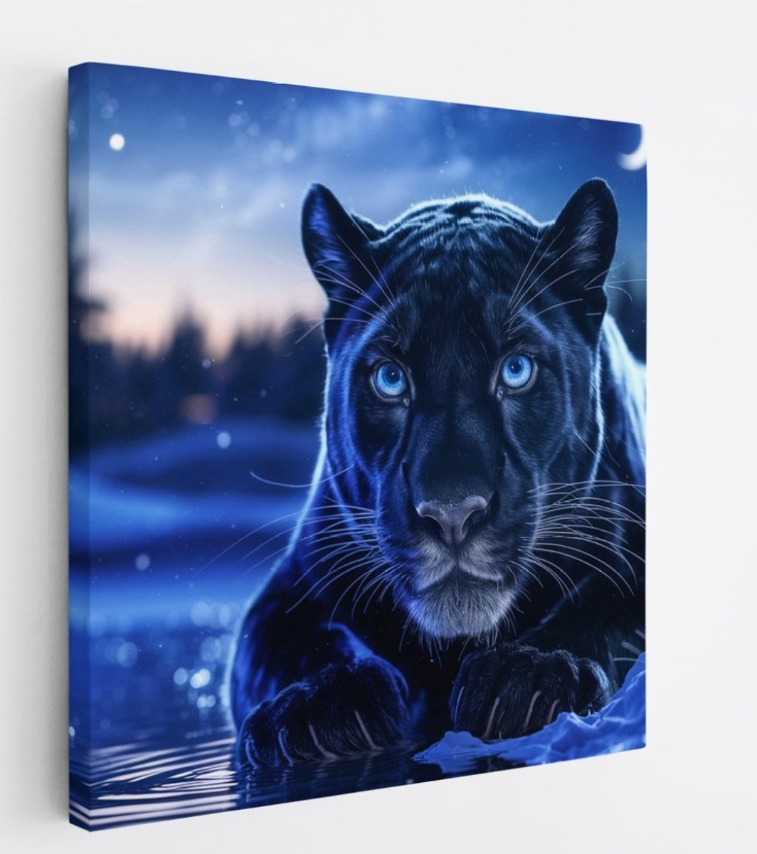 Saammp Canvas Schilderij - Zwarte Panter in sterren hemel - Abstract - Natuur - Dieren - 20x20 - Foto op canvas - Wanddecoratie - Muurdecoratie Woonkamer - Slaapkamer decoratie - Canvas Print Multicolor