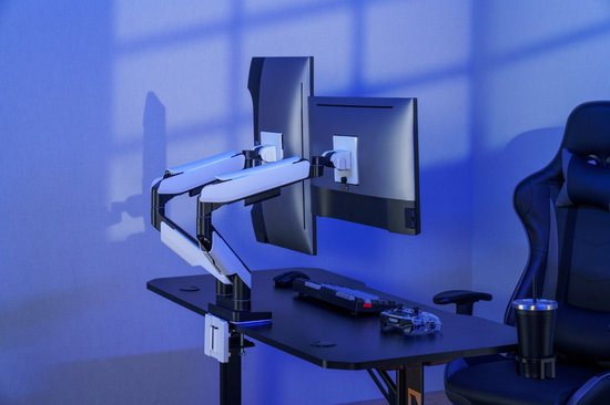 RGB Monitorarm voor Gamingbureau | Voor 2 Zware Monitoren | Met Kleur | Inclusief Gasveren
