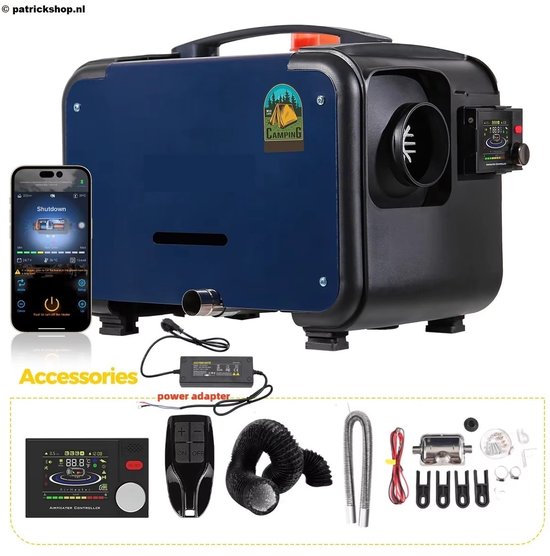 Kachel/Verwarming alles in 1, 8KW 12V/24V/230V Diesel Standkachel Met Afstandsbediening, Bluetooth, LCD Monitor voor RV, camper, Vrachtwagens, Boten, Auto’s