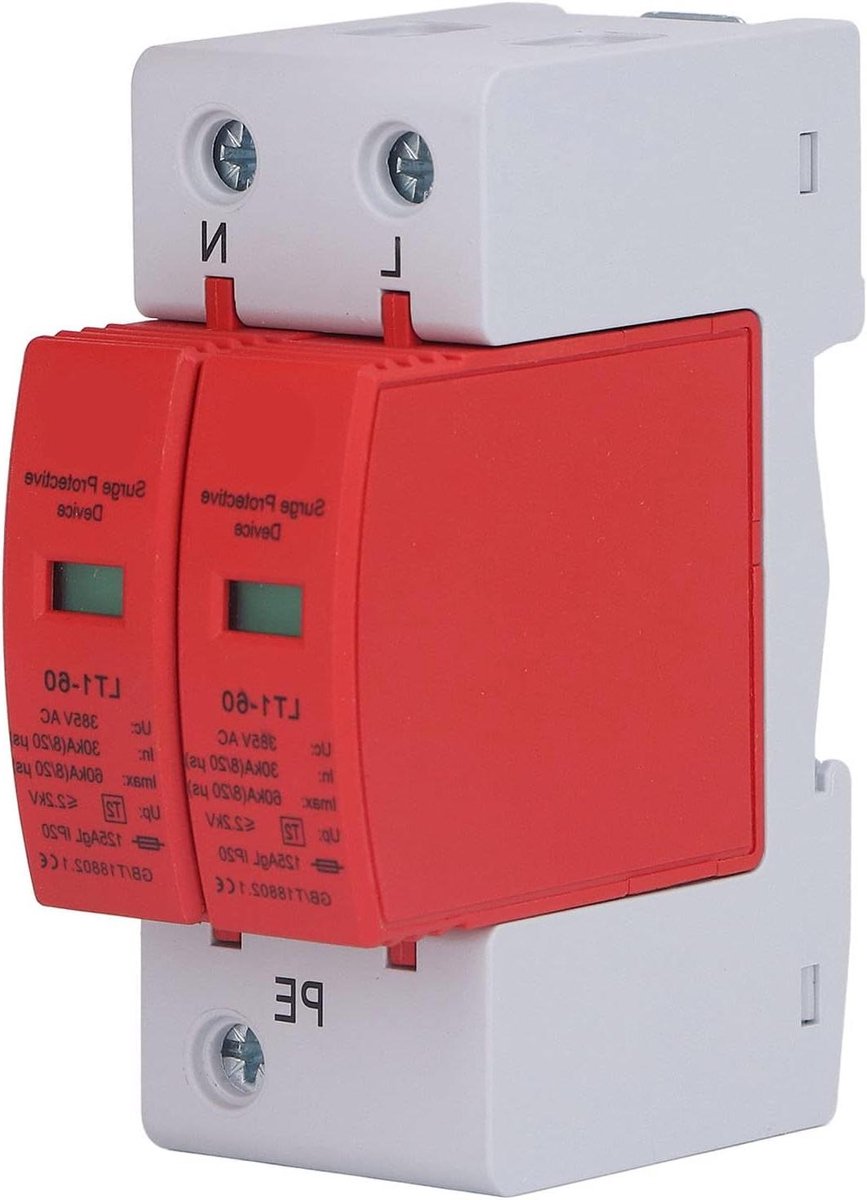 Overspanningsafleider huishouden 2 P 30 - 60 ka 36 mm DIN-rail bescherming bliksemslag 385 V AC lage spanning overspanningsbeveiliging .
