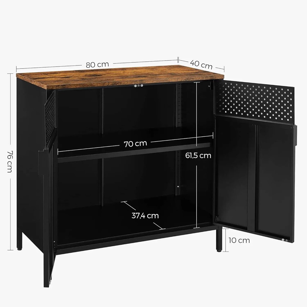 Multifunctioneel Stalen Archiefkast Kantoor Bestanden- Praktisch Keuken Kast 2 Deuren 3 Verdiepingen Bruin-Inktzwart Verstelbare Poten Stevig op de Vloer 80x40x76cm Robuust & Betrouwbaar Dressoir Stalen Frame & Spaanplaat Draagt ​101kg Ruim Tafelblad — cadeau in Cadeau-ideeën - foto 4
