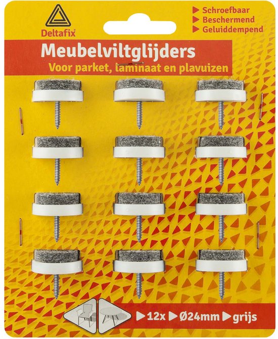 Deltafix. Meubel-vilt-glijders 12 x grijs 24mm. Laminaat-bescherming. Stoel-poot-bescherming. Anti-Kras. van Deltafix — afbeelding 2