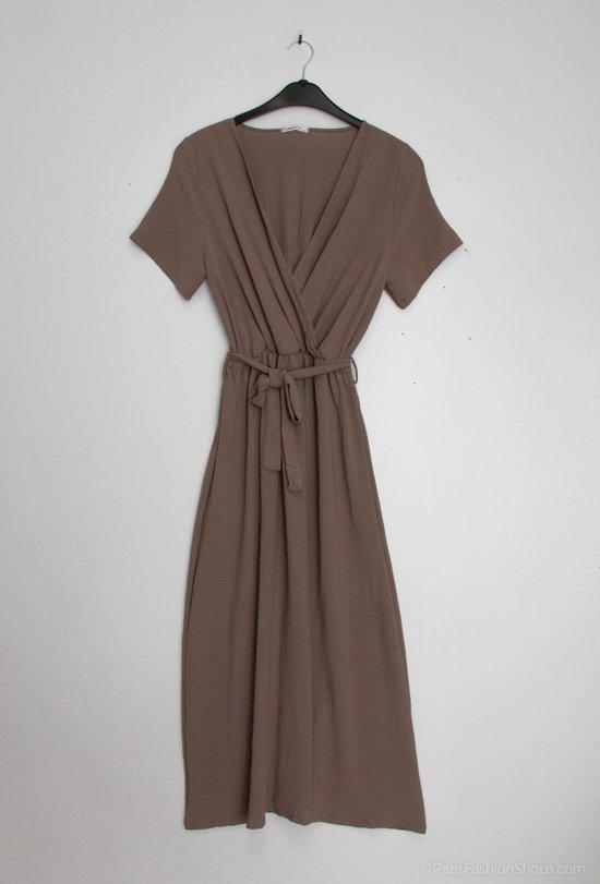 Dames wikkel jurk Daisy effen jurk taupe maat S strandjurk