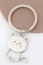 Kat - Poes - Katje - Poesje - Katten - Poezen - Sleutelhanger - Gelukshanger - Hangertje - Keychain - Zilverkleurig