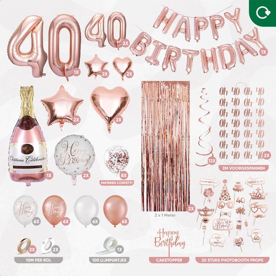 Fissaly 40 Jaar Rose Goud Verjaardag Decoratie Versiering - Helium, Latex & Papieren Confetti Ballonnen