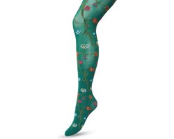 Bonnie Doon Bloemen Panty 80 Denier Donker Groen Dames maat L/XL - Bloemen Print - Gladde Naden - Maximaal Draagcomfort - Floral Tights - Chique Panty - Feestelijk - Gebloemd - Kleurrijk - Bloemenprint - Donkergroen - Trekking Green - BP221906.380