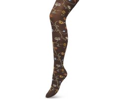 Bonnie Doon Bloemen Panty 80 Denier Donker Bruin Dames maat L/XL - Bloemen Print - Gladde Naden - Maximaal Draagcomfort - Floral Tights - Chique Panty - Feestelijk - Gebloemd - Kleurrijk - Bloemenprint -Bruin - Bracken - BP221906.158