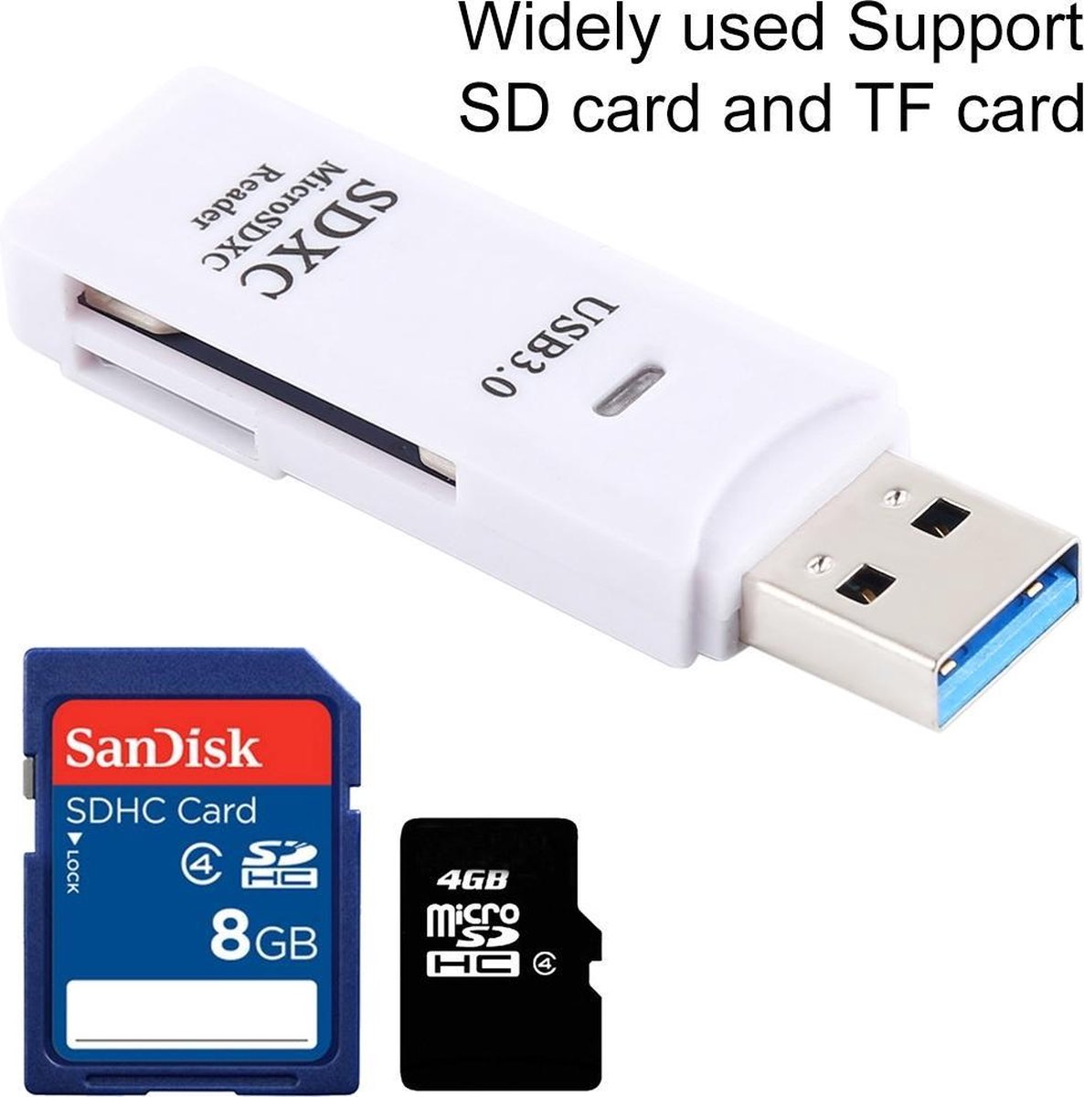 Compacte SD en Micro SD kaartlezer adapter naar USB 3.0 | Wit | Snel | 6CM - TrendParts