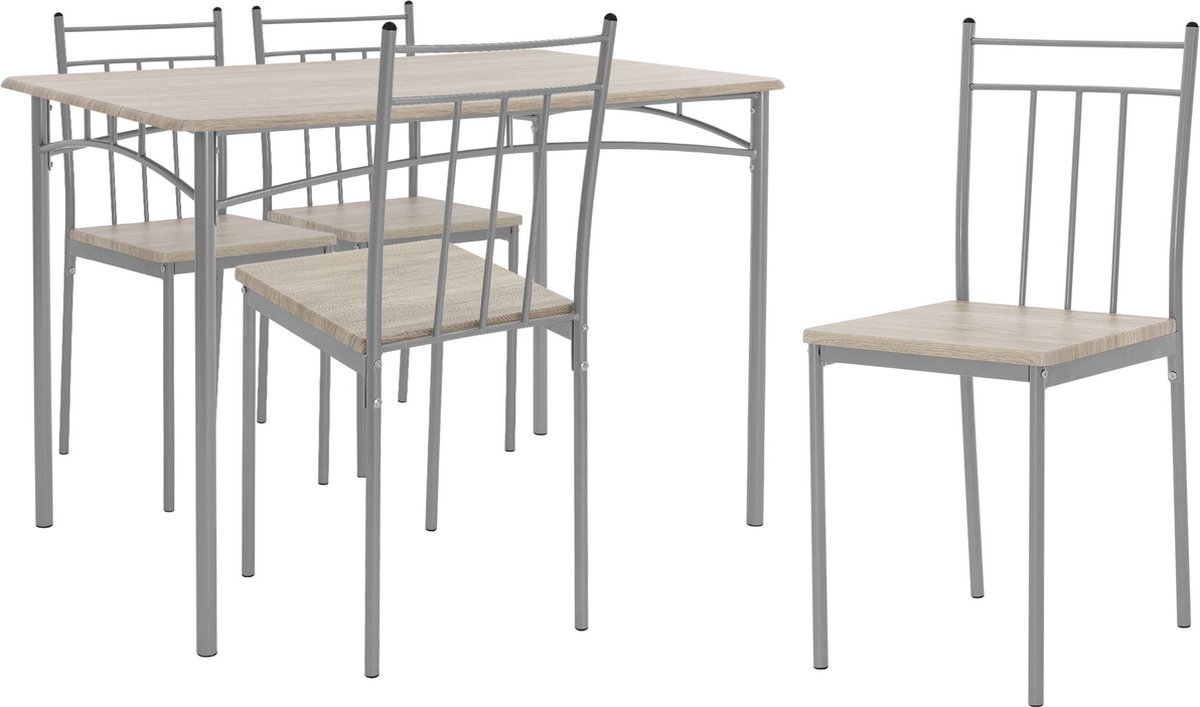 Eetset voor 4 personen 5-delig met eettafel en 4 stoelen licht eikenhout ML design