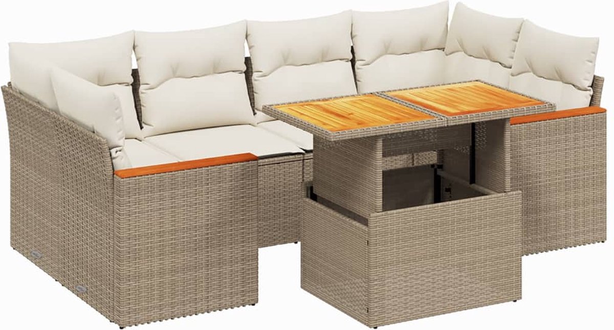 The Living Store loungeset met beige kussens van poly rattan.