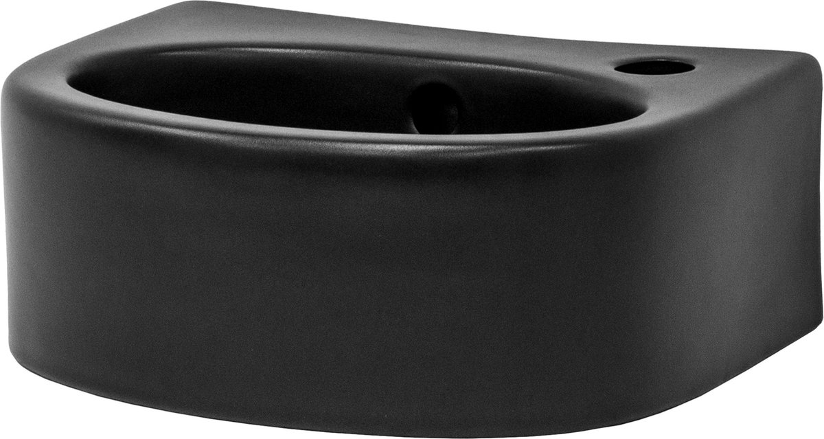 Wastafel incl. afvoergarnituur met overloop 33,5x25,5x13 mm zwart mat keramiek LuxeBath