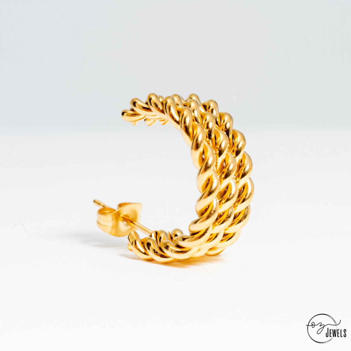 OZ Jewels – Brede Touwpatroon Oorringen – 18K Verguld – Vrouwen