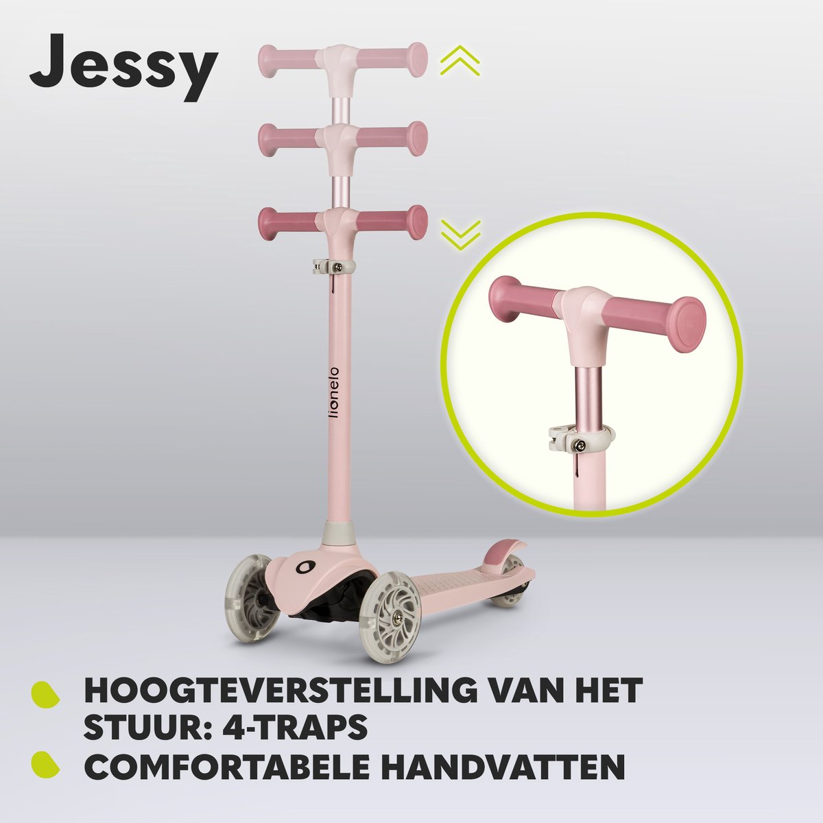 Lionelo Jessy Kinderstep - step 3 wielen - leeftijdsgroep 3+ - max 50kg - LED verlichting in de wielen - hoogte verstelbaar 65-70-75-80 cm — afbeelding 8