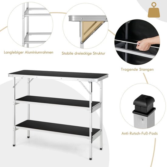 VEVOR Opklapbare Kooktafel-Campingkeuken-Laadvermogen 40kg-Inclusief Planken en een