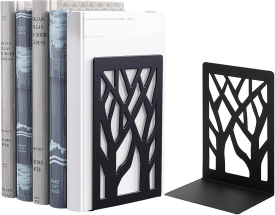 Candala Bookends for Shelves,Book Ends Metal Book Divider, Anti-slip Base, Black, Great for Library, Office, Home, School, 1 Pairs (Zwart tak)