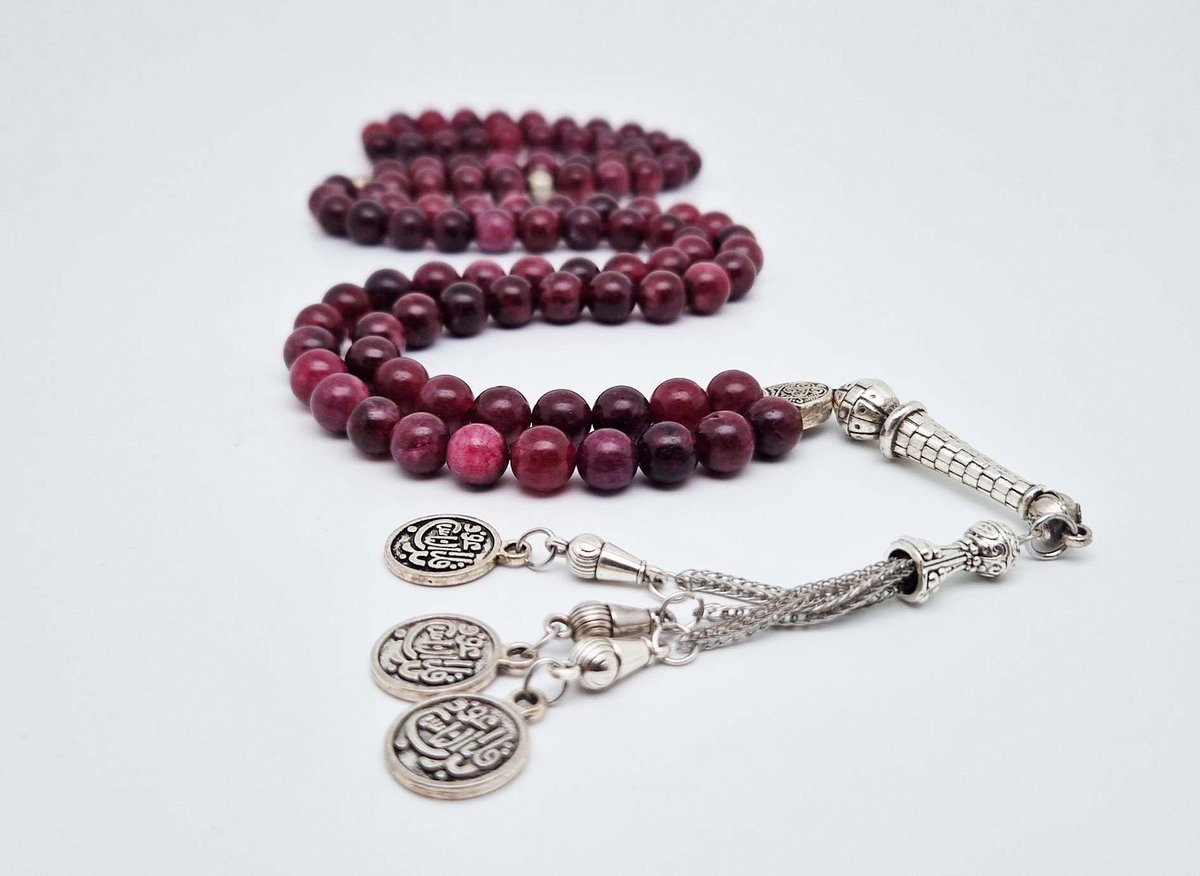 Handgemaakte tesbih "Tasbih" natuursteen "Lepidolite" - Aantal kralen 99 - Diameter kralen 8MM - met metaal tassel "Qul aeuidh biallah" - Een mooi cadeau-idee