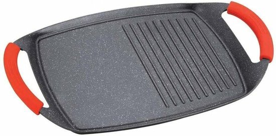 Royalty Line® BTG47M Grillplaat Inductie - 29 x 47 cm - Grillpan Inductie Voor Alle Warmtebronnen - Grill Pan Oven Vrij - Plancha Met Afneembare Handvatten - Grillpannen Antiaanbaklaag - Zwart