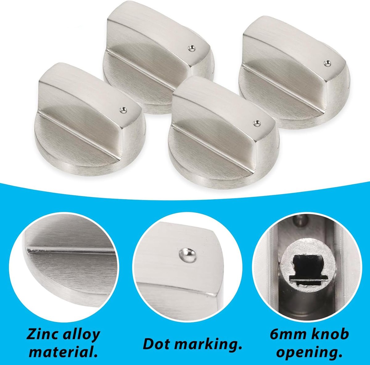 Fixem - universele gasfornuis kookplaat oven knoppen set 5 stuks zilver