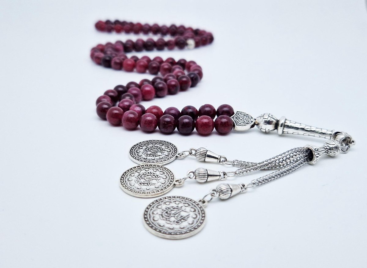 Handgemaakte tesbih "Tasbih" natuursteen "Lepidolite" - Aantal kralen 99 - Diameter kralen 8MM - met metaal tassel "Masha' allah" - Een mooi cadeau-idee