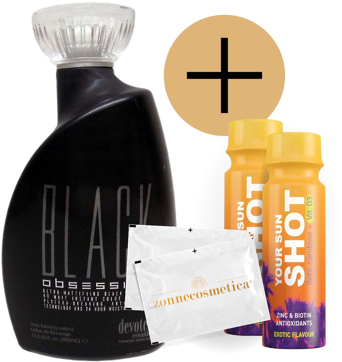 Devoted Creations - Black Obsession + 2 Your Sun Shots + 2 Verfrissingsdoekjes