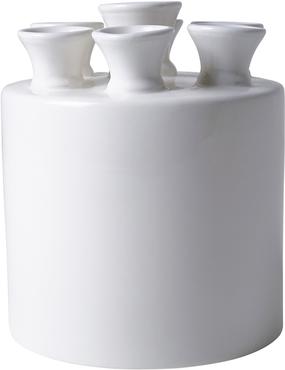 Heinen Delfts Blauw Tulpenvaas cilinder - Wit - Keramiek - 16 cm