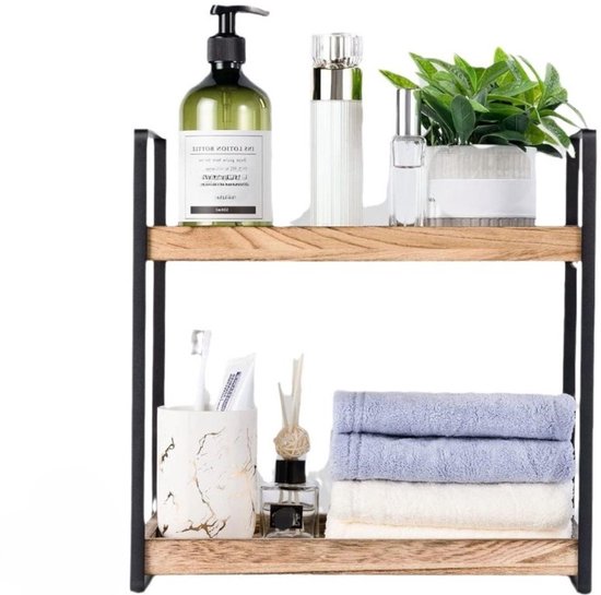 Organisateur de comptoir Ceruzo - Étagère de salle de bain en bois - Organisateur de Cuisine - Support de rangement de comptoir de salle de bain