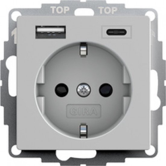 Gira 1129898 dubbel stopcontact SCHUKO 078130 weegschaal. WG AP grijs