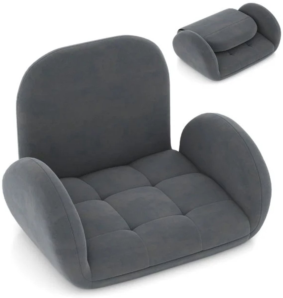 Furnibella -Vloerstoel met verstelbare rugleuning en armleuningen opvouwbare bondensofa grijs